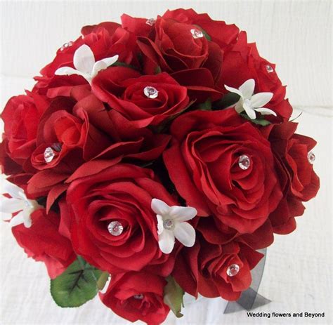 Red Rose Bridal Bouquet-silk Red and Black Bridal Bouquet-red Rose ...