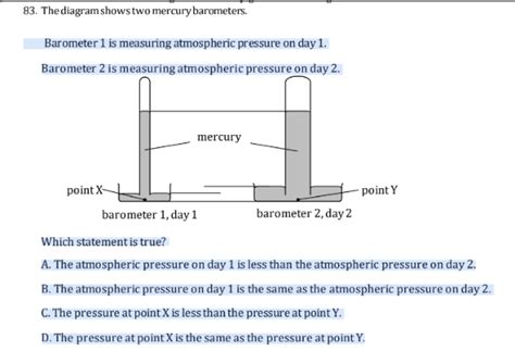 The Diagram Shows Two Mercury Barometers Barometer 1 Is Measuring Atmosp