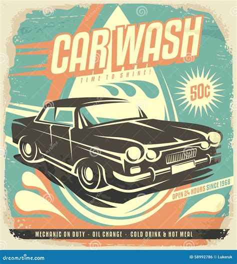 Retro Car Wash Poster Design Vector Illustration | CartoonDealer.com ...