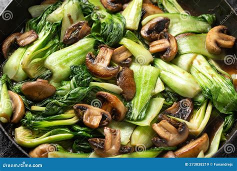 Bok Choy Or Pak Choi And Mushroom Stir Fry In Vegetarian Sauce Healthy