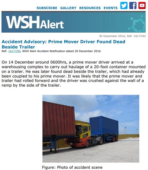 WSH Alert Accident Advisory 30 Dec 2016 Prime Mover Driver Found Dead ...