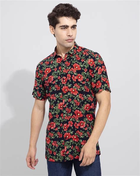 Buy Mens Black All Over Floral Printed Slim Fit Shirt For Men Black