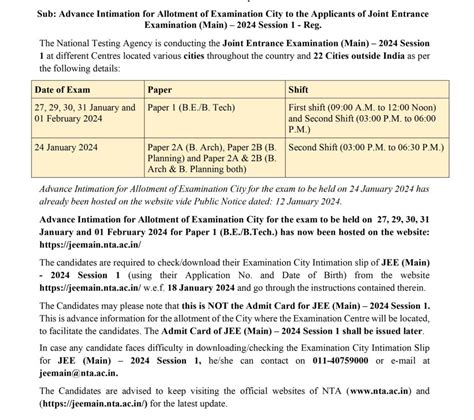 Jee Main 2024 Admit Card Live Session 1 Examination City Intimation