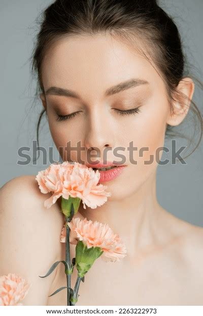 Portrait Sensual Woman Posing Closed Eyes Stock Photo