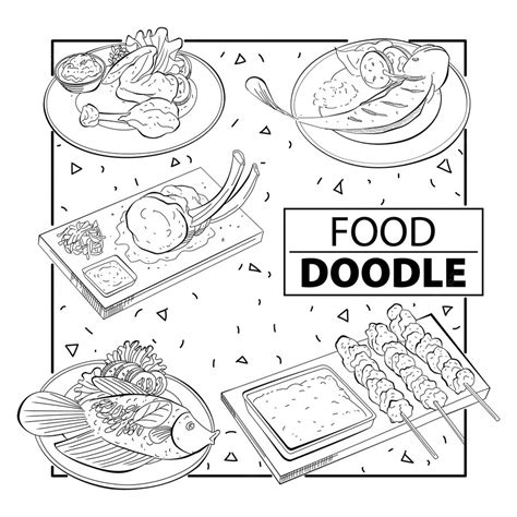 Premium Vector Doodle Food Set Black And White Freehand