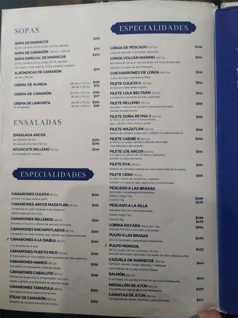 Carta Del Restaurante Los Arcos Mexicali