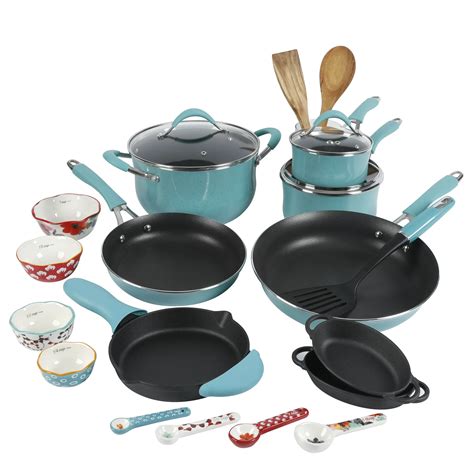 The Pioneer Woman Frontier Speckle 24 Piece Aluminum Cookware Combo Set Turquoise Bargainlow