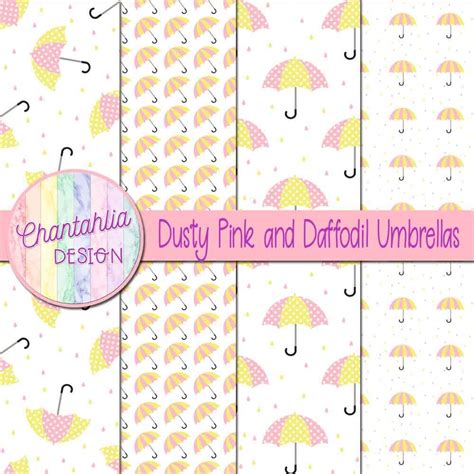 Dusty Pink And Daffodil Umbrellas Digital Papers