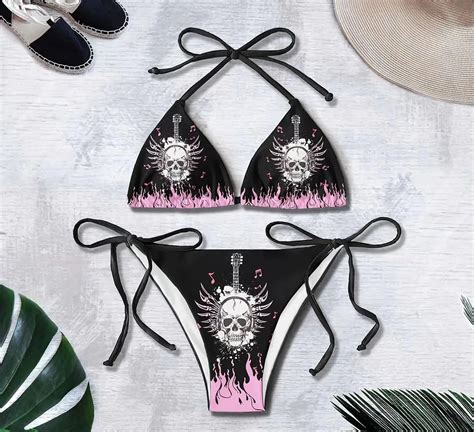 New Sexy Gothic Emo Bikini Women Two Piece Skull Print Bikini Suit Split Bathing Suit High Jpeg