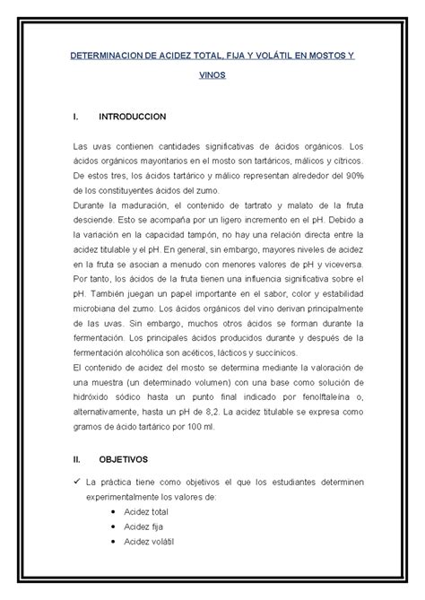 Determinacion De Acidez Total Fija Y Volatil Determinacion De