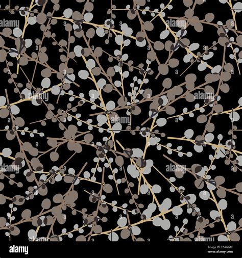 Vector Pussy Willow Seamless Floral Pattern Background Elegant Silver Bronze Silhouette