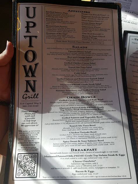 Menu At Uptown Grill Pub And Bar Olympia