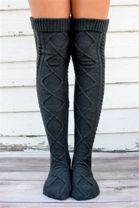 Charcoal Thick Cable Knit Boot Socks