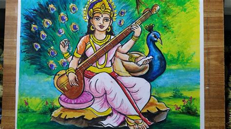 How To Draw Saraswati Mata Saraswati Devi Drawing With Oil Pastel | Images and Photos finder