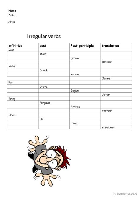 Irregular Verbs Test For French Sp English ESL Worksheets Pdf