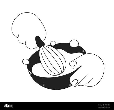 Hand Hold Bowl And Mix Dough Flat Monochrome Flat Vector Object Stock