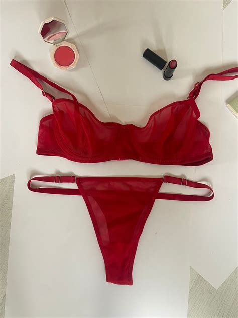 Red Bra Set Tulle Lingerie Sheer Bra And Panty Lingerie Set Transparent Bra And Panty Set