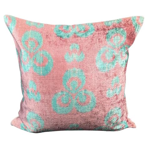 Pink And Blue Velvet Silk Ikat Pillow Cover For Sale At 1stdibs