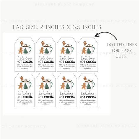 Christmas Hot Chocolate Mix Instructions Tag Holiday Hot Cocoa Printable Gift Tag Simple