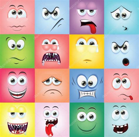 Cartoon Faces With Emotions — Stock Vector © Virinaflora 35803917