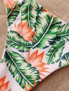 Leaf Print Strappy Bikini In White And Green M Zaful