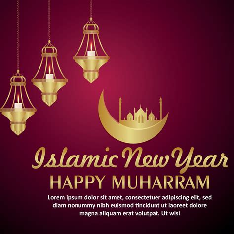 Islamic Festival Happy Muharram Celebration Greeting Card With Golden Moon And Mosque 2527037