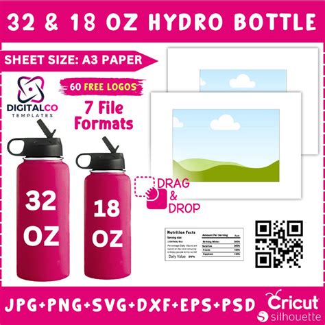 32oz And 18 Oz Water Bottle Template 32oz Hydro Water Bottle Template Tumbler Template Svg