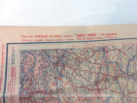 Ancienne carte routière Taride des Environs de Paris Le Grenier de