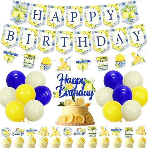 Amazon Joymemo Blue Tile And Lemon Birthday Decorations Lemon