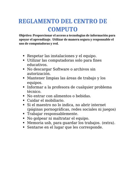 Reglamento Del Centro de Computo | PDF | Informática 