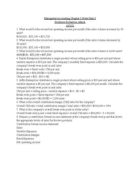 Managerial Accounting Chapter 5 Notes Part 2 - ACCT 2120 - LMU - Studocu