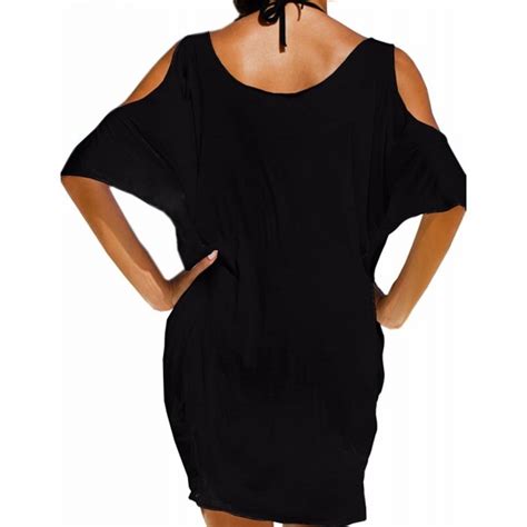 Women S Baggy Letters Print Beach Dress Summer Swimwear Bikini Cover UPS Black Su CR UCIDD