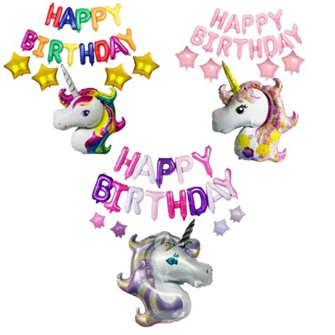 LICORNE JOYEUX ANNIVERSAIRE Feuille Ballons Bannière Set Fête Bbay