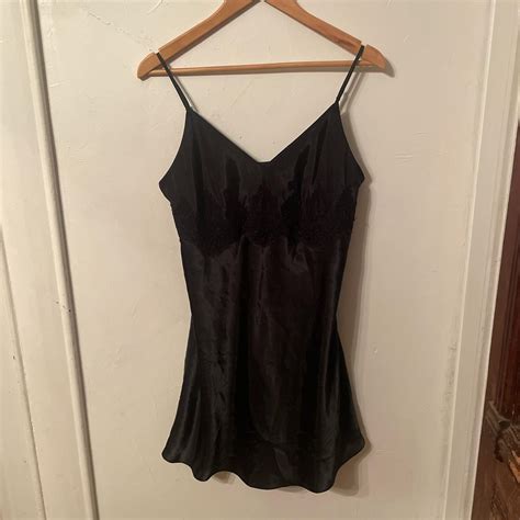 Black Satin Slip Nightgown Lingerie Size Depop