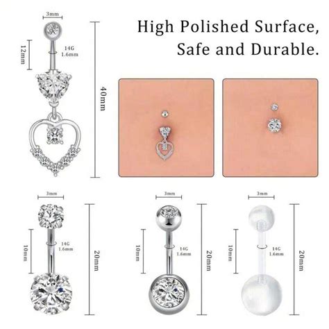 10-12pcs Belly Button Piercing Kit,14G Dangle CZ Belly Button Ring ...