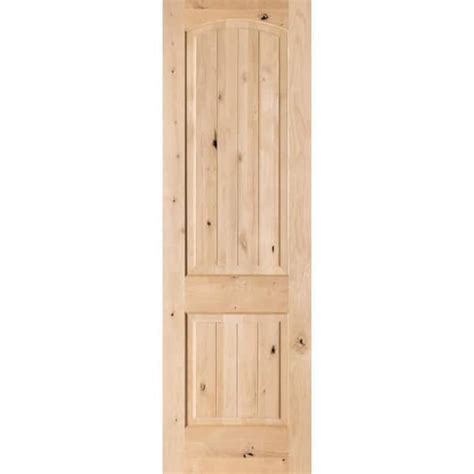 Krosswood Doors 24 In X 96 In Knotty Alder 2 Panel Top Rail Arch With V Groove Solid Wood Core