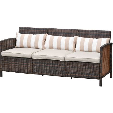 Outsunny Rattan Sofa Mit Kissen Dreisitzer Garten Loungesofa Stahl