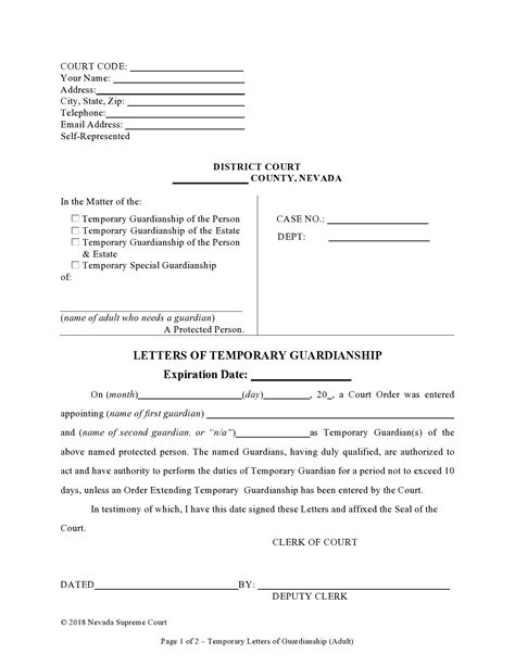Printable Temporary Guardianship Forms