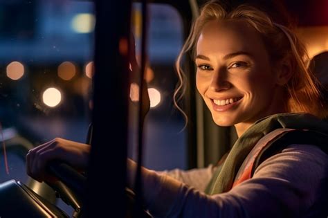 Premium Photo A Smiling Female Truck Driver At The Wheel Of A Truck