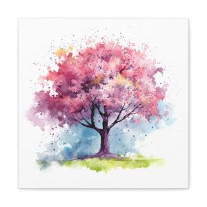 Spring Tree Watercolor Painting on Canvas Refreshing Nature-inspired Artwork Wall Decor for Home ...