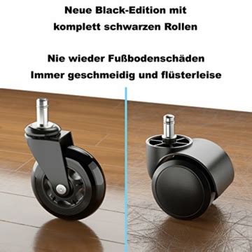 XeloTech 5er Set Hartboden Rollen für Bürostuhl 11mm x 22 mm Black