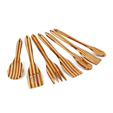 Relaxdays Ustensiles de cuisine Lot de 7 pièces s en bambou Spatules