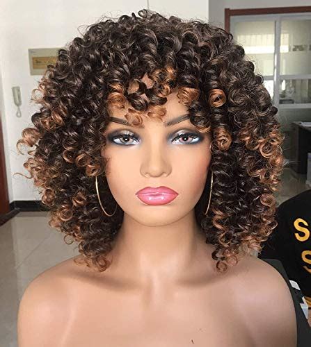 Annivia Short Curly Wig For Black Women With Bangs Big Bouncy Fluffy Kinky Curly Wig Heat Resist