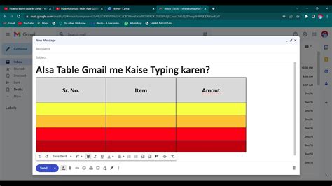 How To Insert Table In Gmail Gmail Me Table Kaise Add Karein Youtube