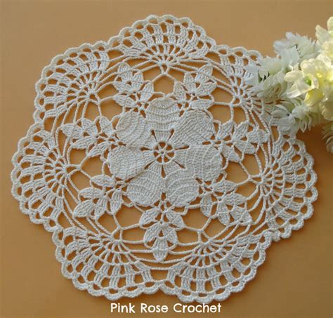 Pink Rose Crochet Centrinho Flor Bonita