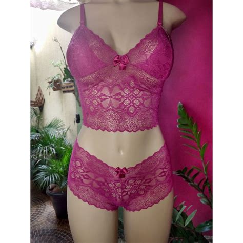 Conjunto Lingerie Luxo Todo De Renda Tam M Rosa Shopee Brasil