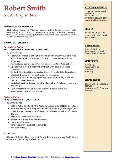 Notary Resume Template