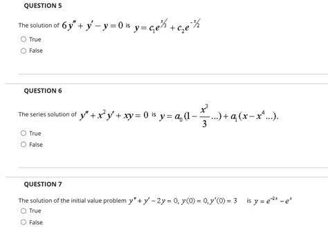 Solved QUESTION 5 The solution of 6y" + y'- y = 0) is | Chegg.com