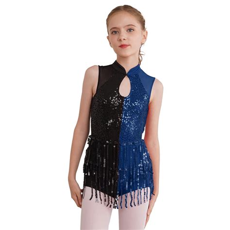 Yonghs Kids Girls Sparkle Sequin Tassel Latin Dance Dress Samba Rumba