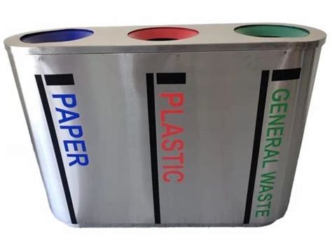 Open Top Silver Base Stainless Steel Trio Dustbins Material Grade